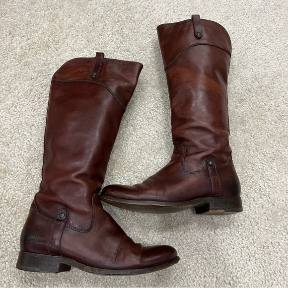 Frye Melissa Tab Red Brown Leather Tall Riding Boot Side Zip Women Size 6 B, - Picture 2 of 16